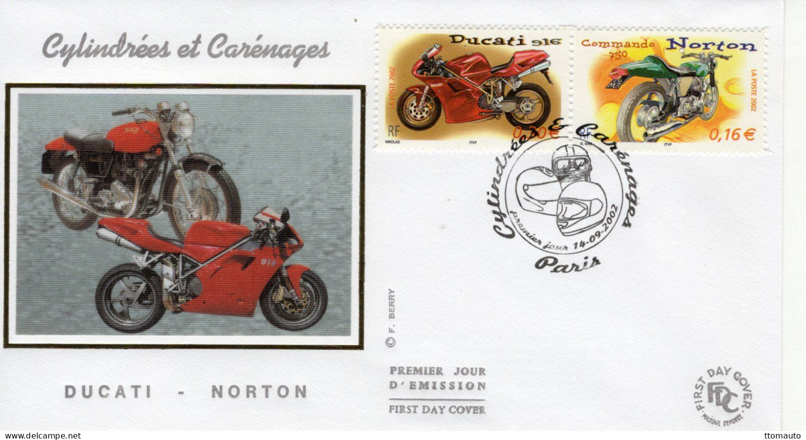 France - Premier Jour D'Emission - Cylindrées Et Carénages -  Ducati 916 - Norton Commando - FDC - Motorbikes