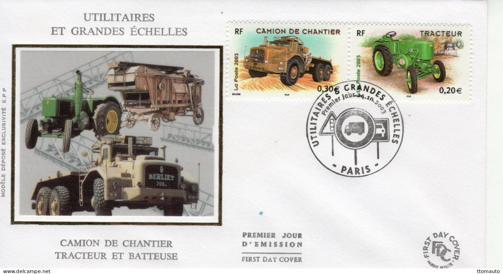 France - Envelope Prémier Jour -'Utilitaires Et Grandes Echelles' -  Camion De Chantier - Tracteur  -   FDC - Vrachtwagens