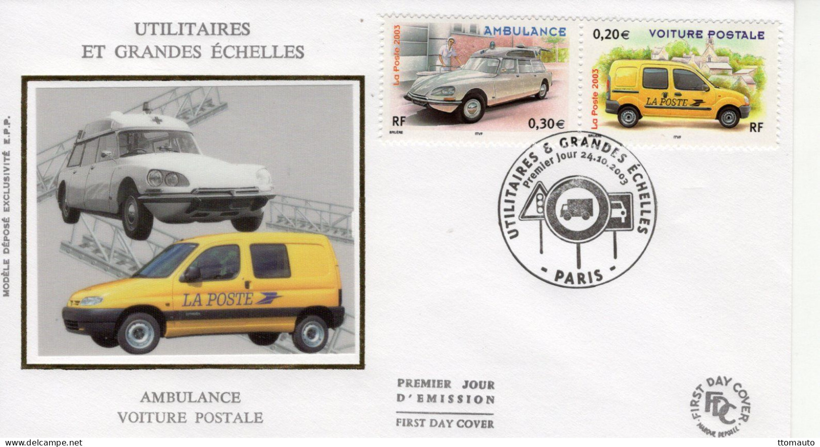 France - Envelope Prémier Jour -'Utilitaires Et Grandes Echelles' -  Citroen Ambulance-Renault Voiture Postale  -   FDC - Trucks