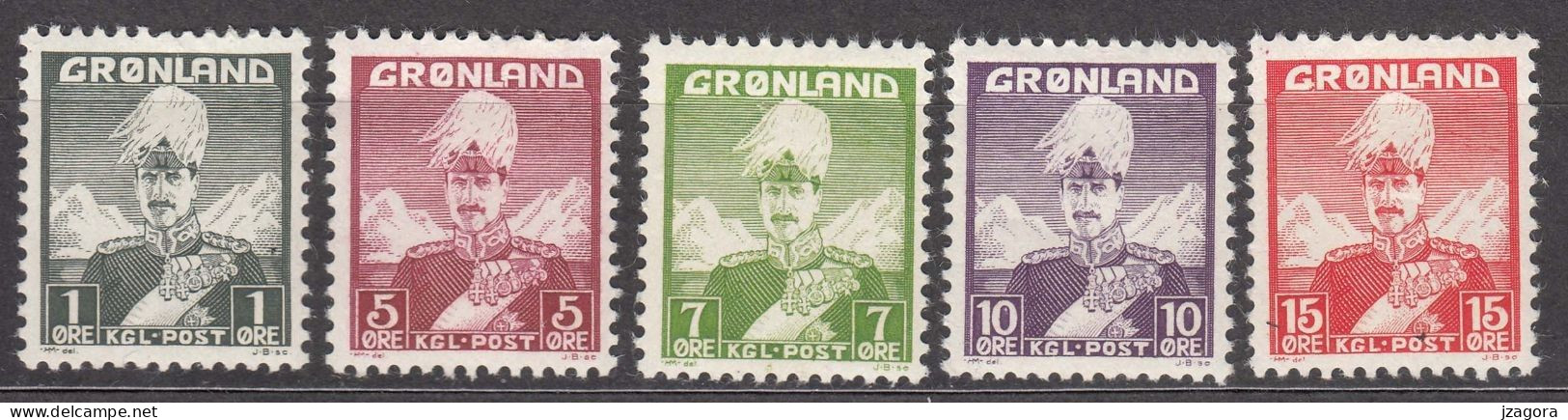 GRÖNLAND GROENLAND GREENLAND 1938 MI  1 - 5 - KING KÖNIG ROI CHRISTIAN X - MNH (**) - Unused Stamps