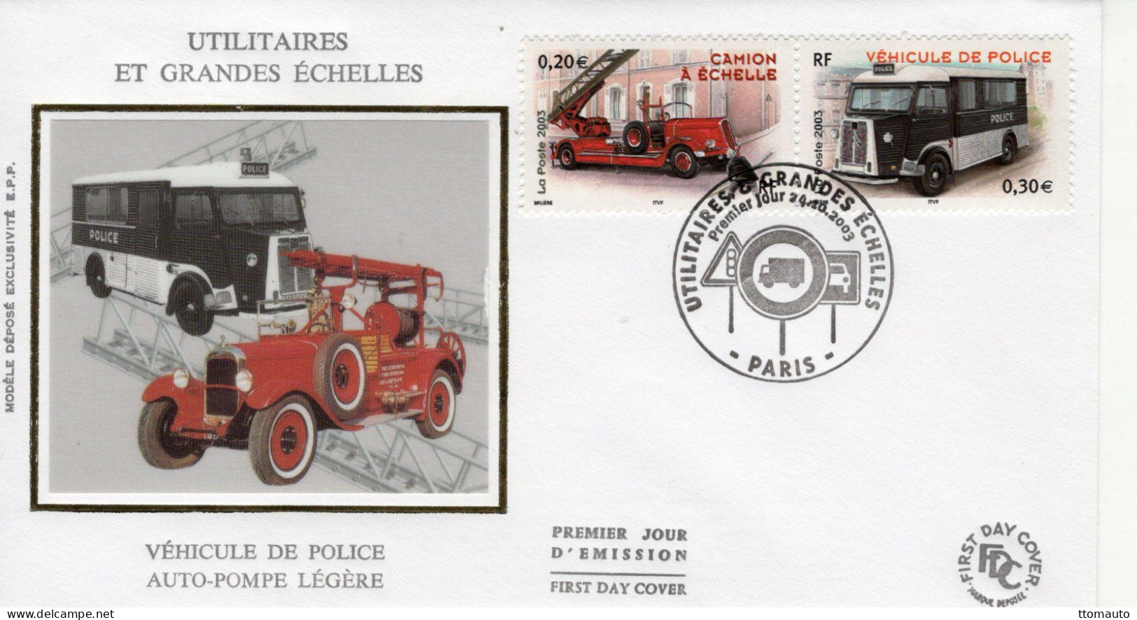 France - Envelope Prémier Jour -'Utilitaires Et Grandes Echelles' -Citroen HY Vehicule Police- Camion Echelle  -   FDC - Camions