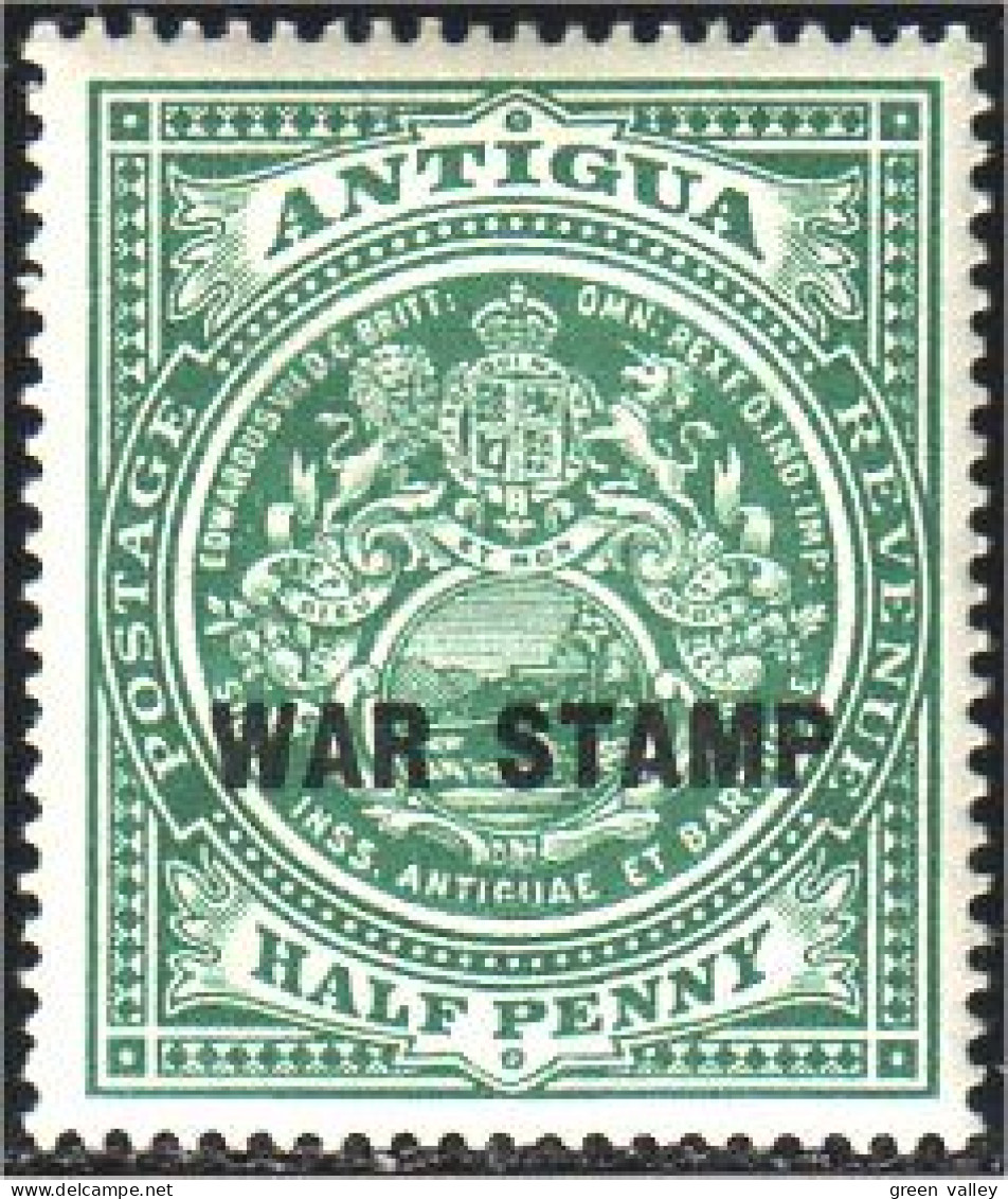 142 Antigua Half Penny War Stamp MH * Neuf (ANT-45) - 1858-1960 Colonia Britannica