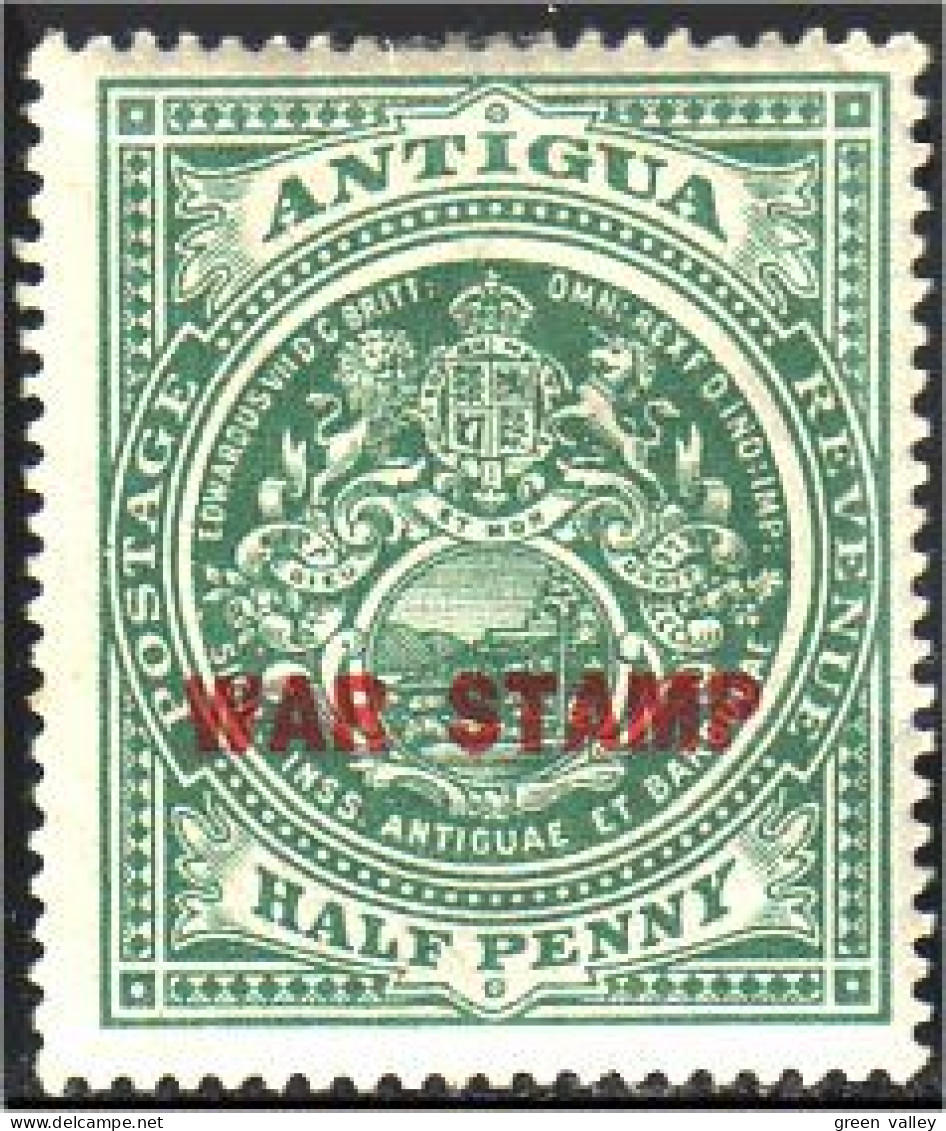 142 Antigua Half Penny War Stamp (red) MH * Neuf (ANT-46) - 1858-1960 Colonia Britannica