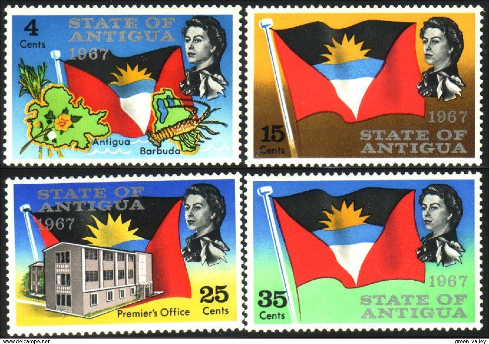 142 Antigua Drapeaux Flags Surcharge Overprints MNH ** Neuf SC (ANT-32) - Sellos