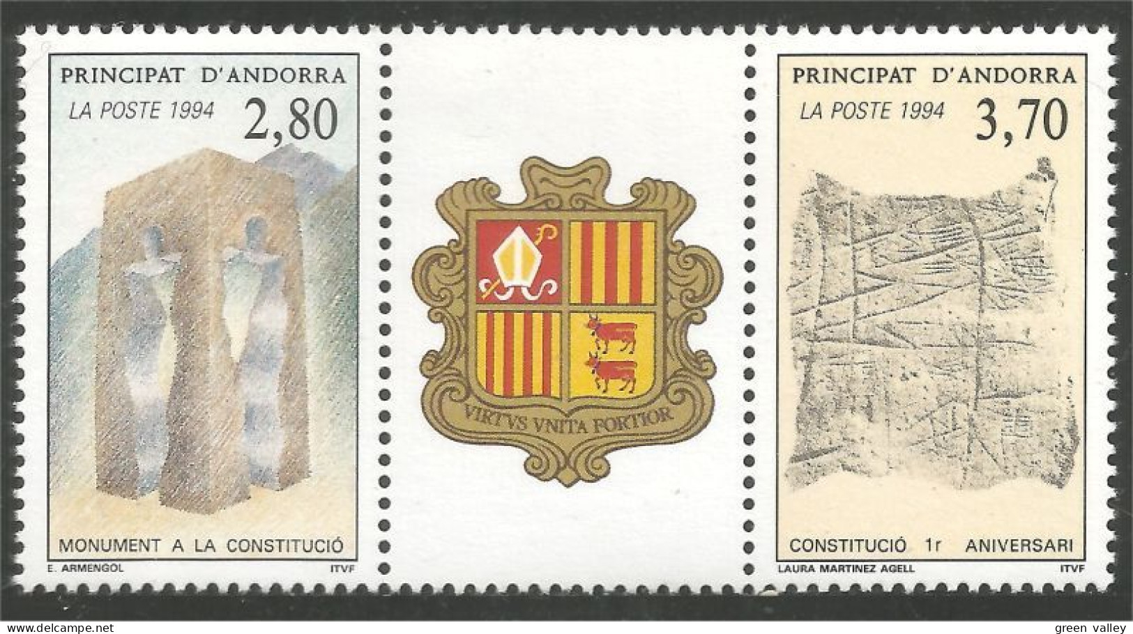 140 Andorre Yv 443A Armoiries Coat Arms Blason MNH ** Neuf SC (ANF-269b) - Francobolli