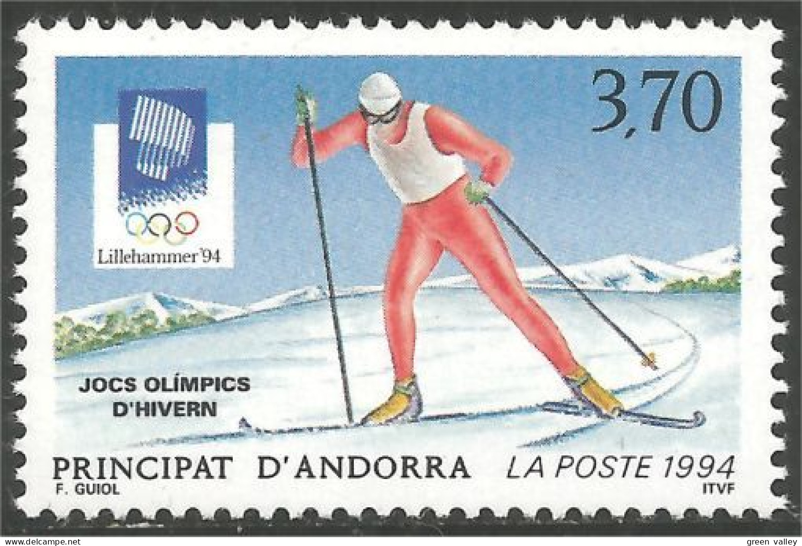 140 Andorre Yv 441 Ski Olympiques Lillehammer MNH ** Neuf SC (ANF-268b) - Swimming