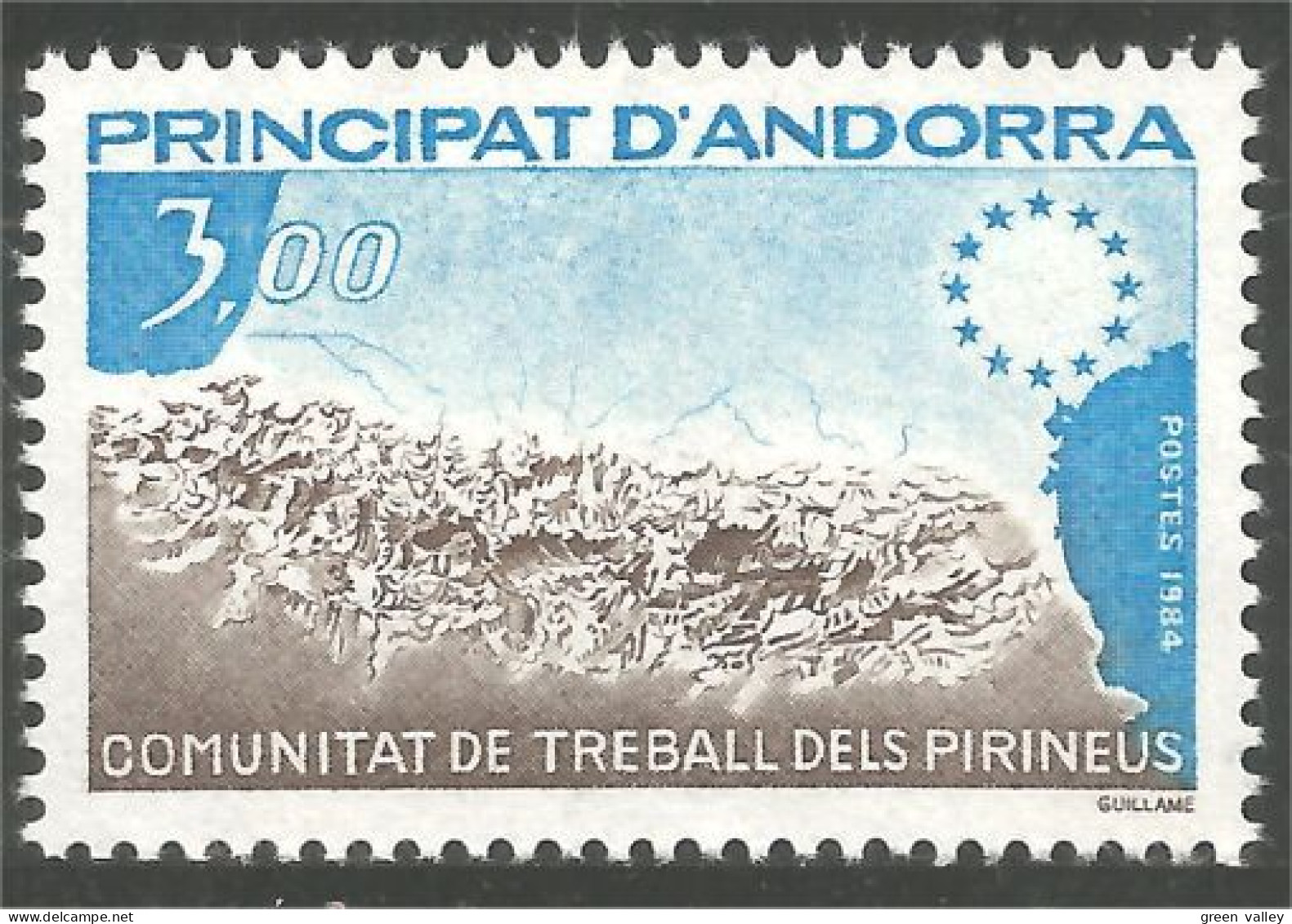 140 Andorre Yv 328 Montagnes Pyrénées Mountains Critaux Neige Snow Flakes MNH ** Neuf SC (ANF-192c) - Sonstige & Ohne Zuordnung