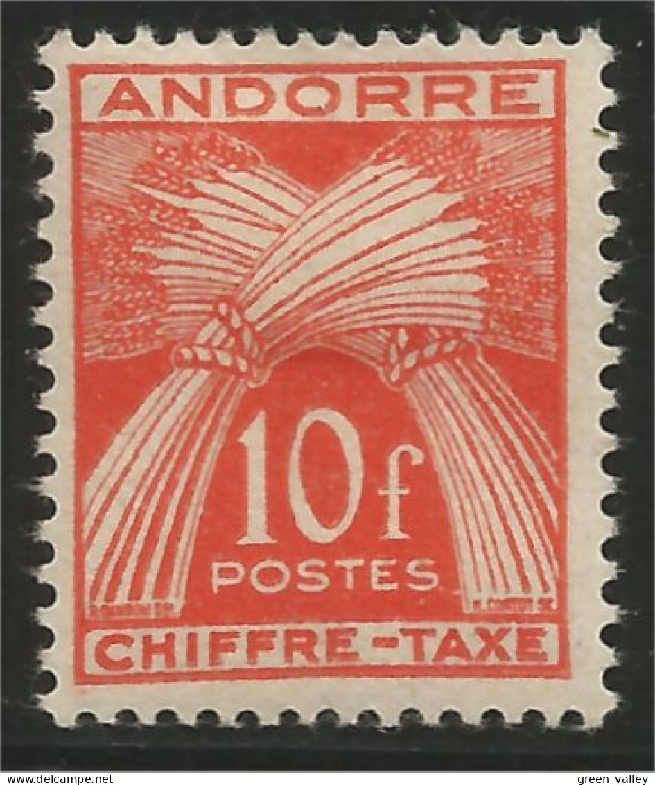 140 Andorre Taxe Yv 30 CHIFFRE-TAXE 10f MH * Neuf (ANF-153) - Neufs