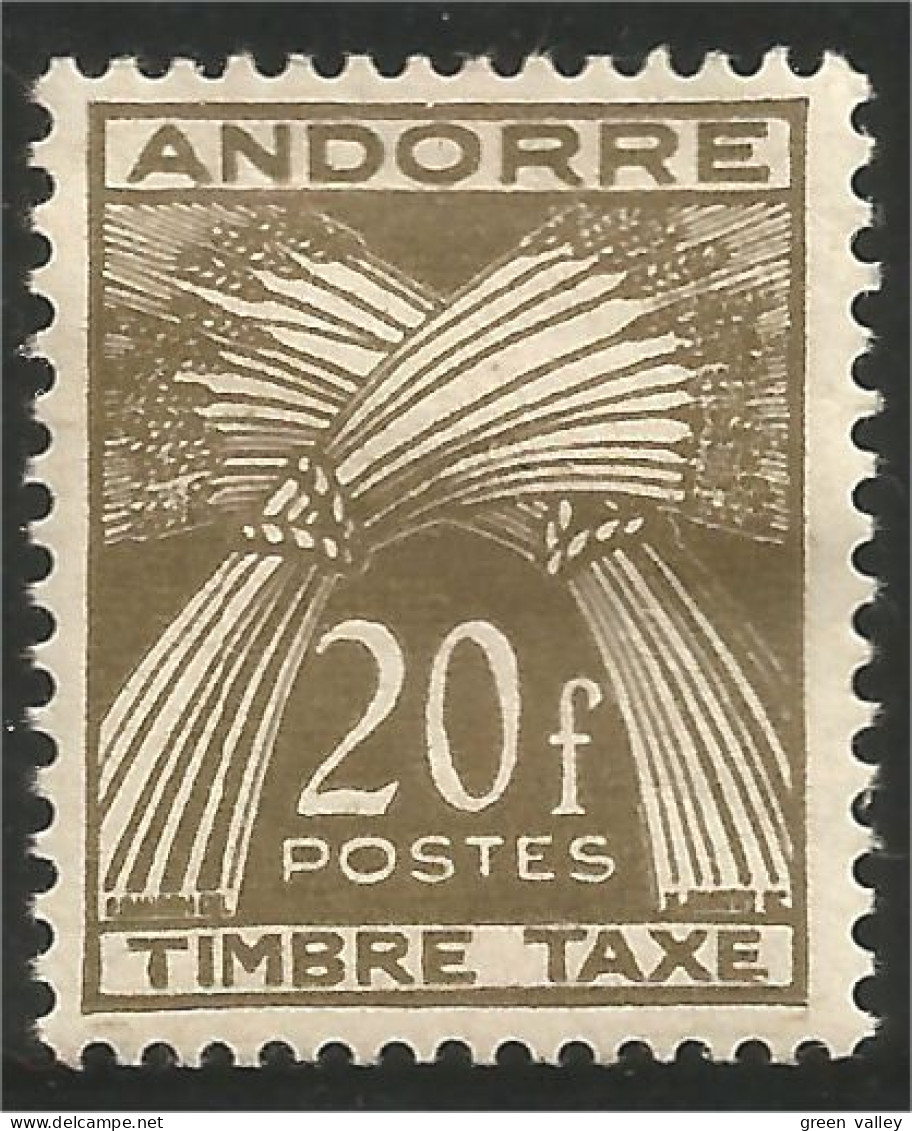 140 Andorre Taxe Yv 31 CHIFFRE-TAXE 20f MH * Neuf (ANF-155) - Ungebraucht