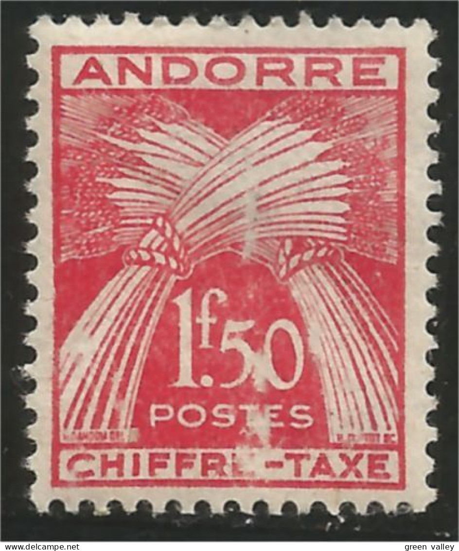 140 Andorre Taxe Yv 25 CHIFFRE-TAXE 1f50 MH * Neuf (ANF-149) - Unused Stamps