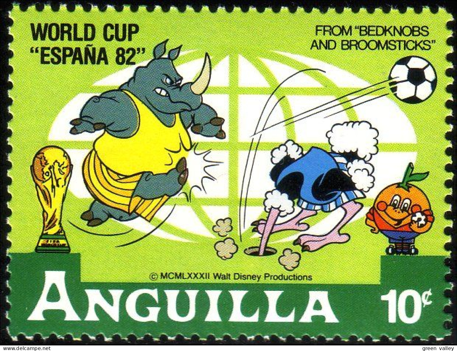 134 Anguilla Disney Soccer Football Autruche Ostrich Rhinoceros MNH ** Neuf SC (ANG-32e) - Struzzi