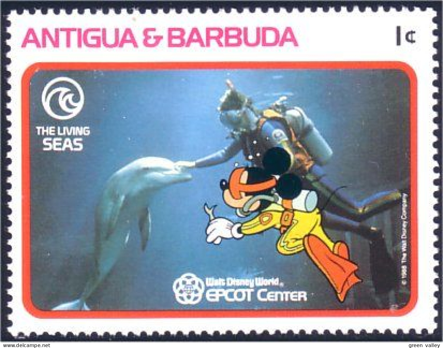 143 Barbuda Antigua Mickey Plongee Diver Dauphin Dolphin MNH ** Neuf SC (ABB-1) - Delfini