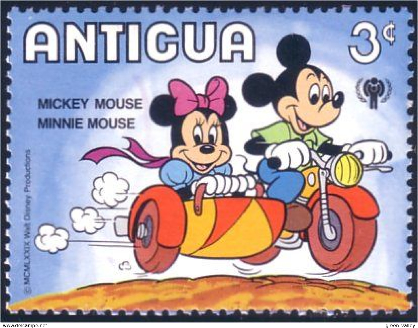 142 Antigua Mickey Minnie Moto Sidecar MNH ** Neuf SC (ANT-88b) - Motorfietsen