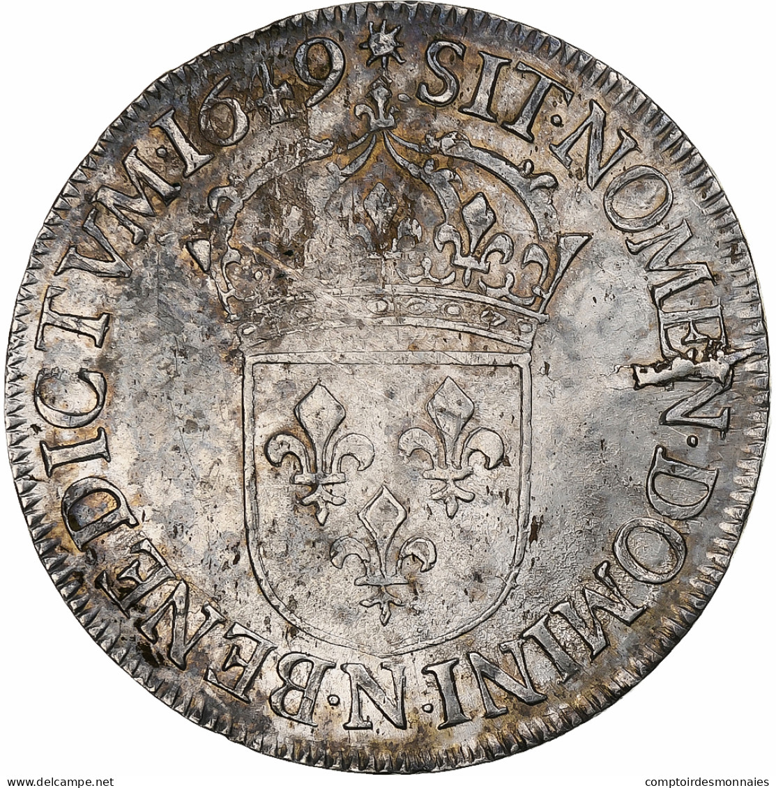 France, Louis XIV, Écu à La Mèche Longue, 1649, Montpellier, Argent, TTB - 1643-1715 Ludwig XIV.