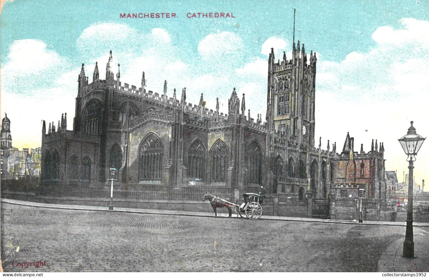 MANCHESTER, LANCANSHIRE, ARCHITECTURE, CATHEDRAL, CARRIAGE, HORSE, ENGLAND, UNITED KINGDOM, POSTCARD - Manchester