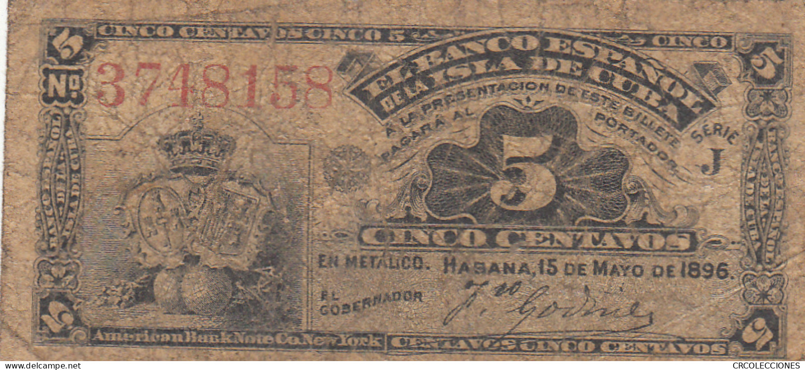 CRBX0329 BILLETE CUBA 5 CENTAVOS 1897 SIN CIRCULAR - Sonstige – Amerika