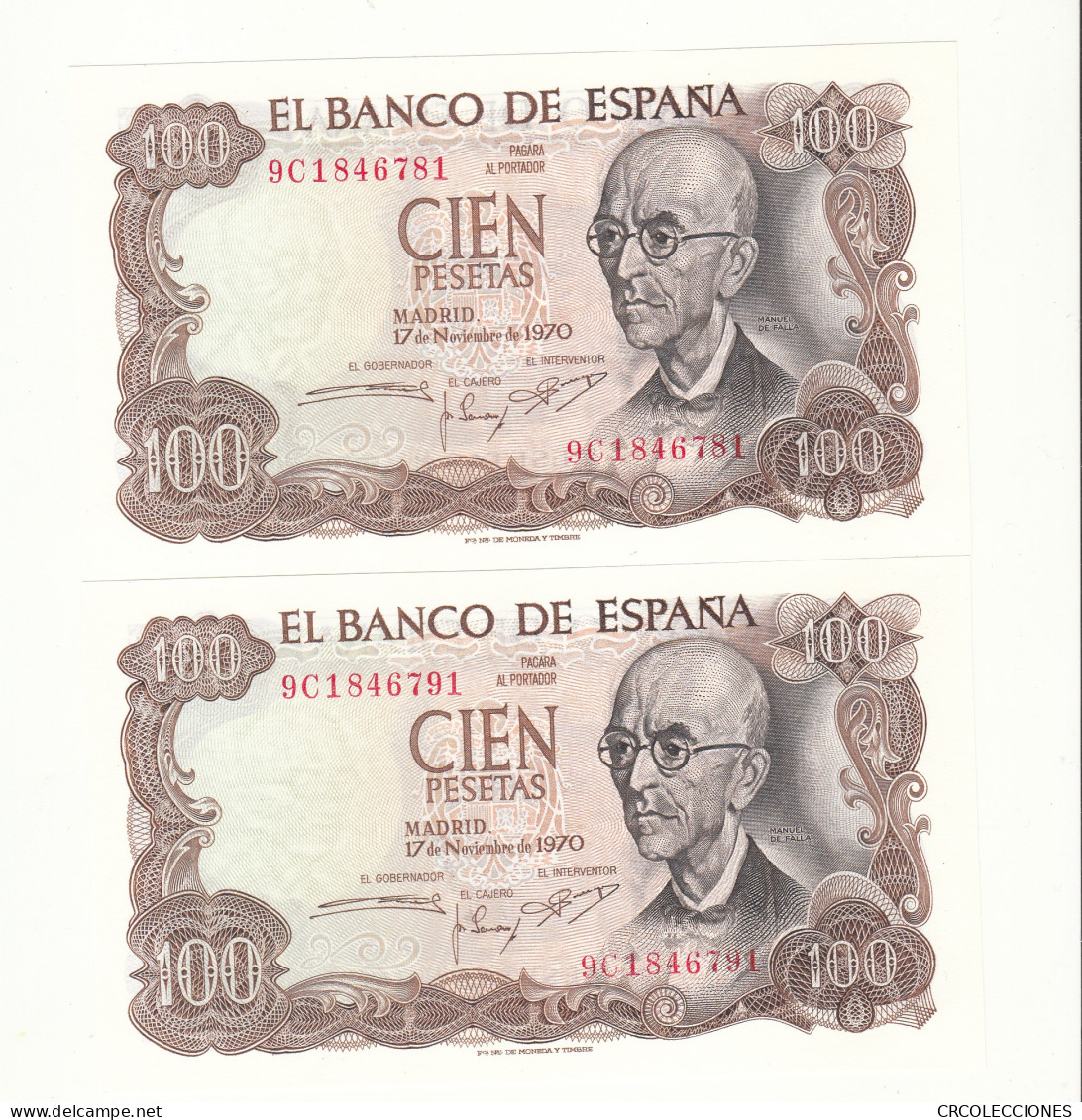 CRBS0968 PAREJA CORRELATIVA BILLETE ESPAÑA 100 PESETAS 1970 SERIE 9A SIN CIRCULAR - Sonstige & Ohne Zuordnung