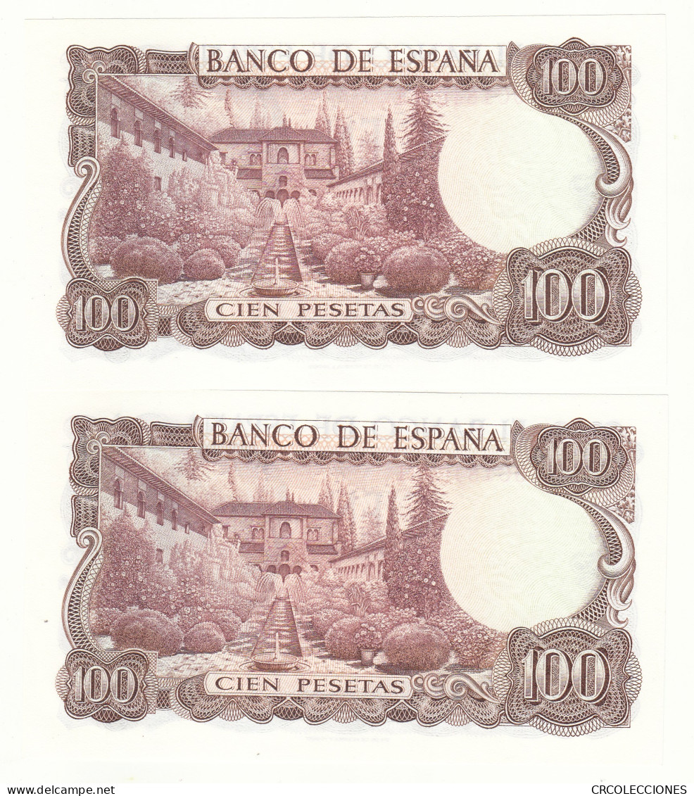 CRBS0968 PAREJA CORRELATIVA BILLETE ESPAÑA 100 PESETAS 1970 SERIE 9A SIN CIRCULAR - Otros & Sin Clasificación