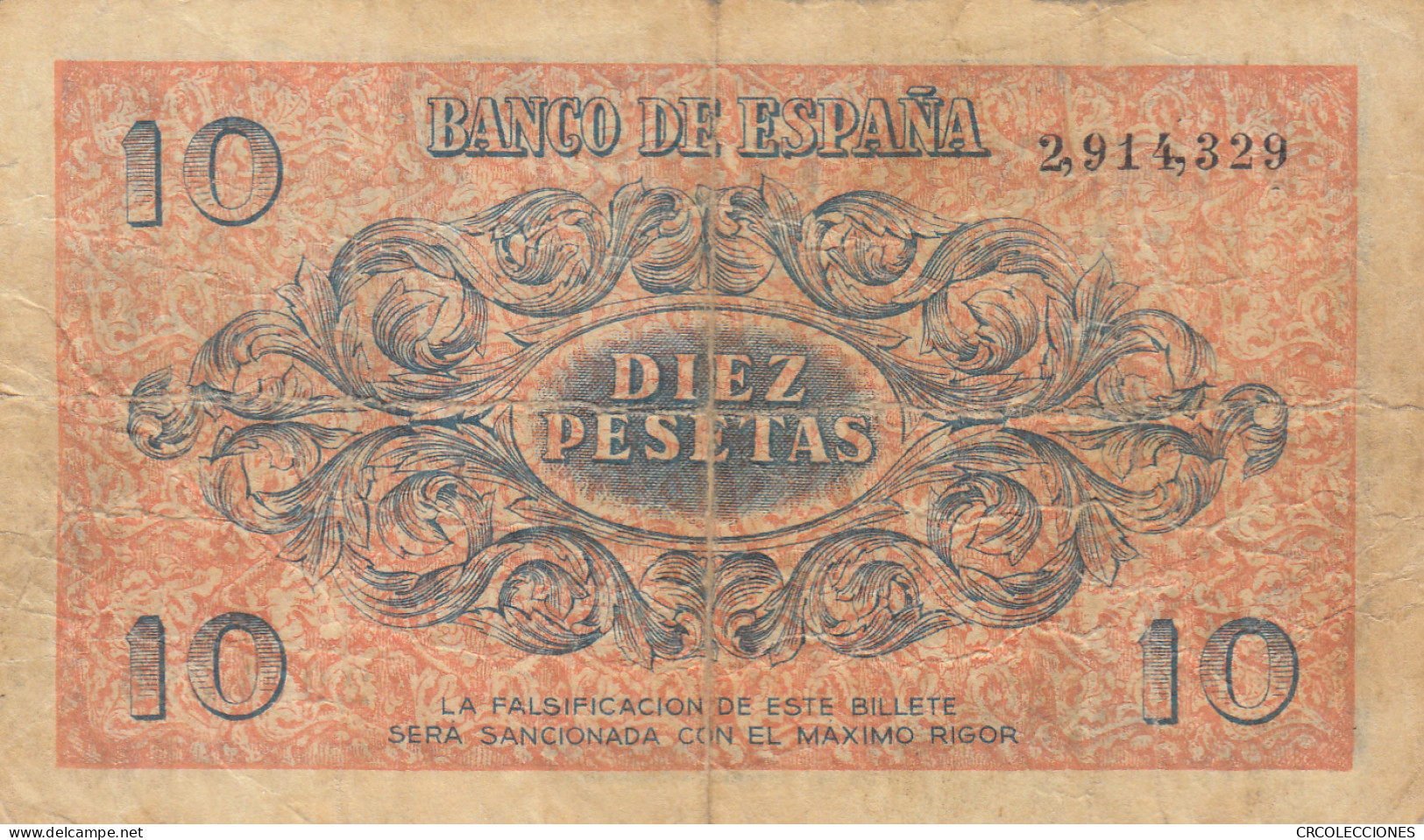 CRBS0962 BILLETE ESPAÑA 10 PESETAS 1936 CON FIXO POR UNA CARA - Autres & Non Classés