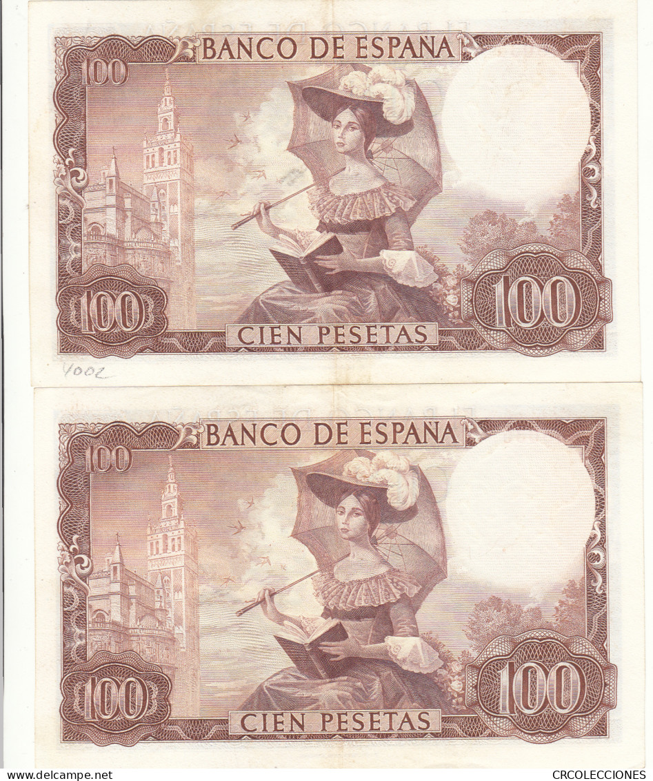 CRBS0966 PAREJA CORRELATIVA BILLETES ESPAÑA 100 PESETAS 1965 SIN SERIE - Otros & Sin Clasificación