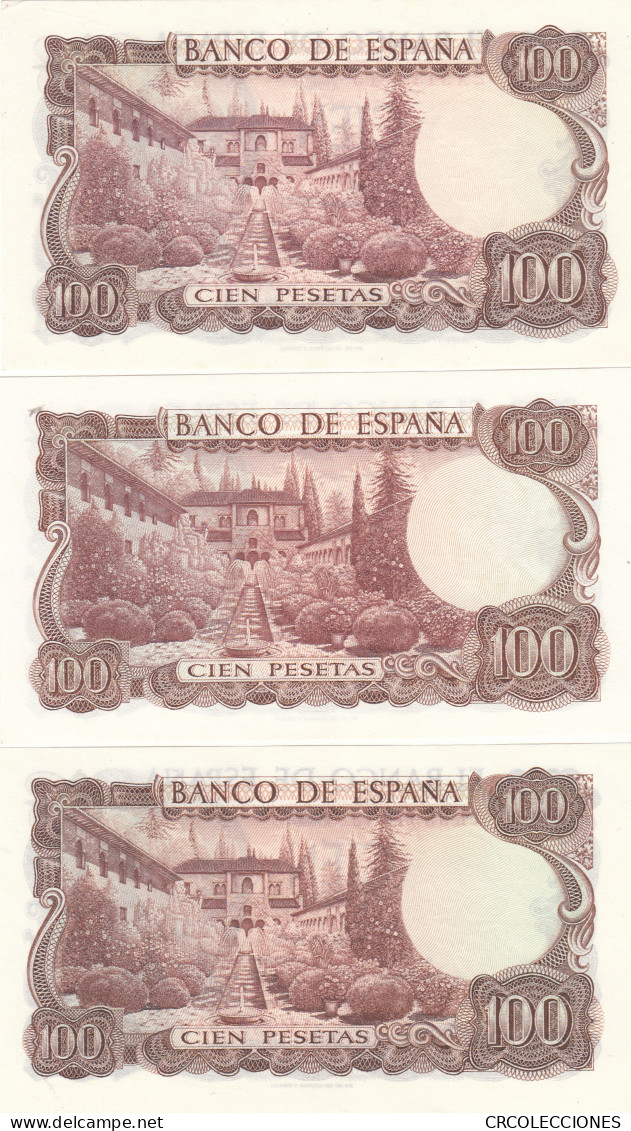 CRBP0011 TRIO  BILLETES ESPAÑA 100 PESETAS 1970 CAPICUA LOS TRES SIN CIRCULAR - Otros & Sin Clasificación