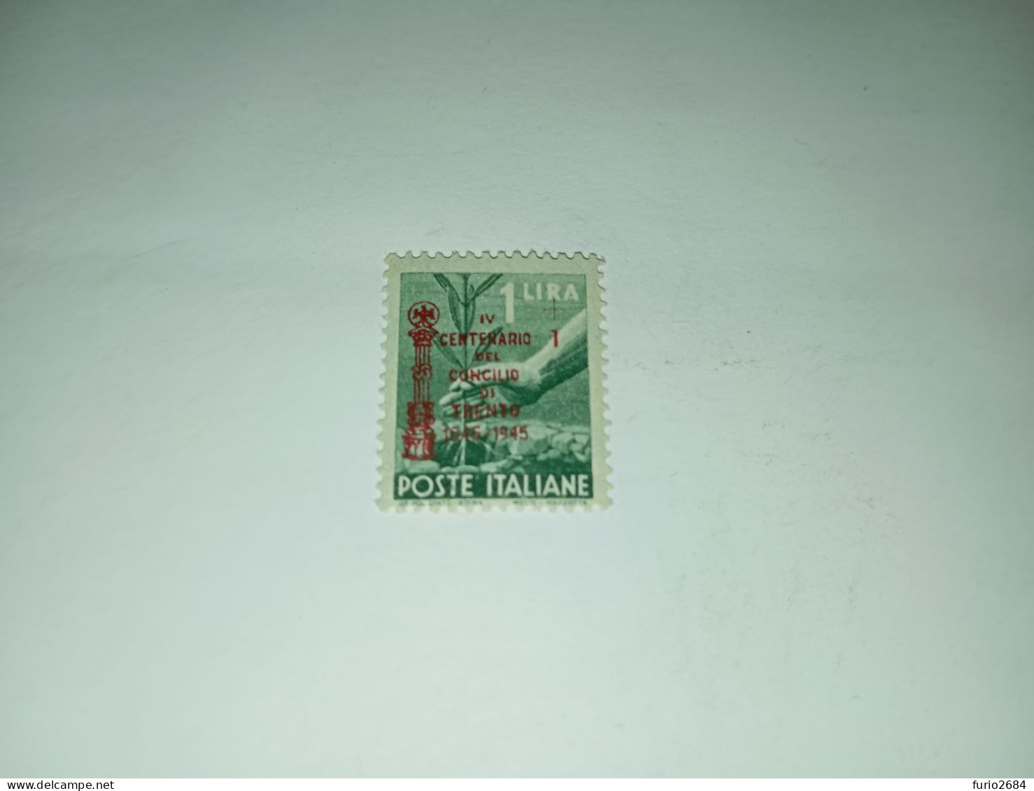 07AL01 REGNO D'ITALIA LUOGOTENENZA 1945 SOPRASTAMPA IV CENTENARIO DEL CONCILIO DI TRENTO 1 LIRA "XX" - Ongebruikt