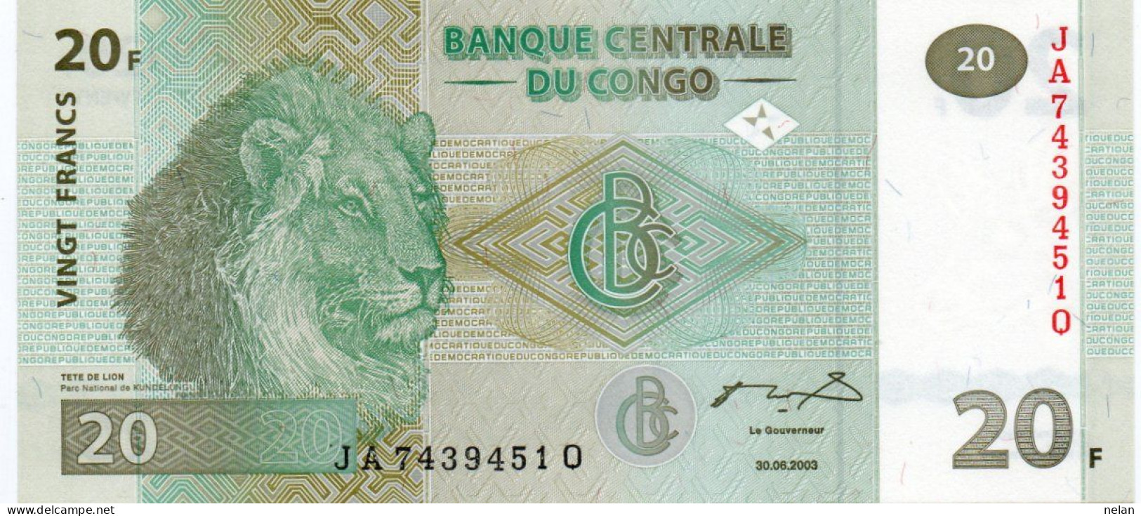 CONGO DEMOCRATIC REPUBLIC 20 FRANCS 2003 P-94A  UNC - République Démocratique Du Congo & Zaïre