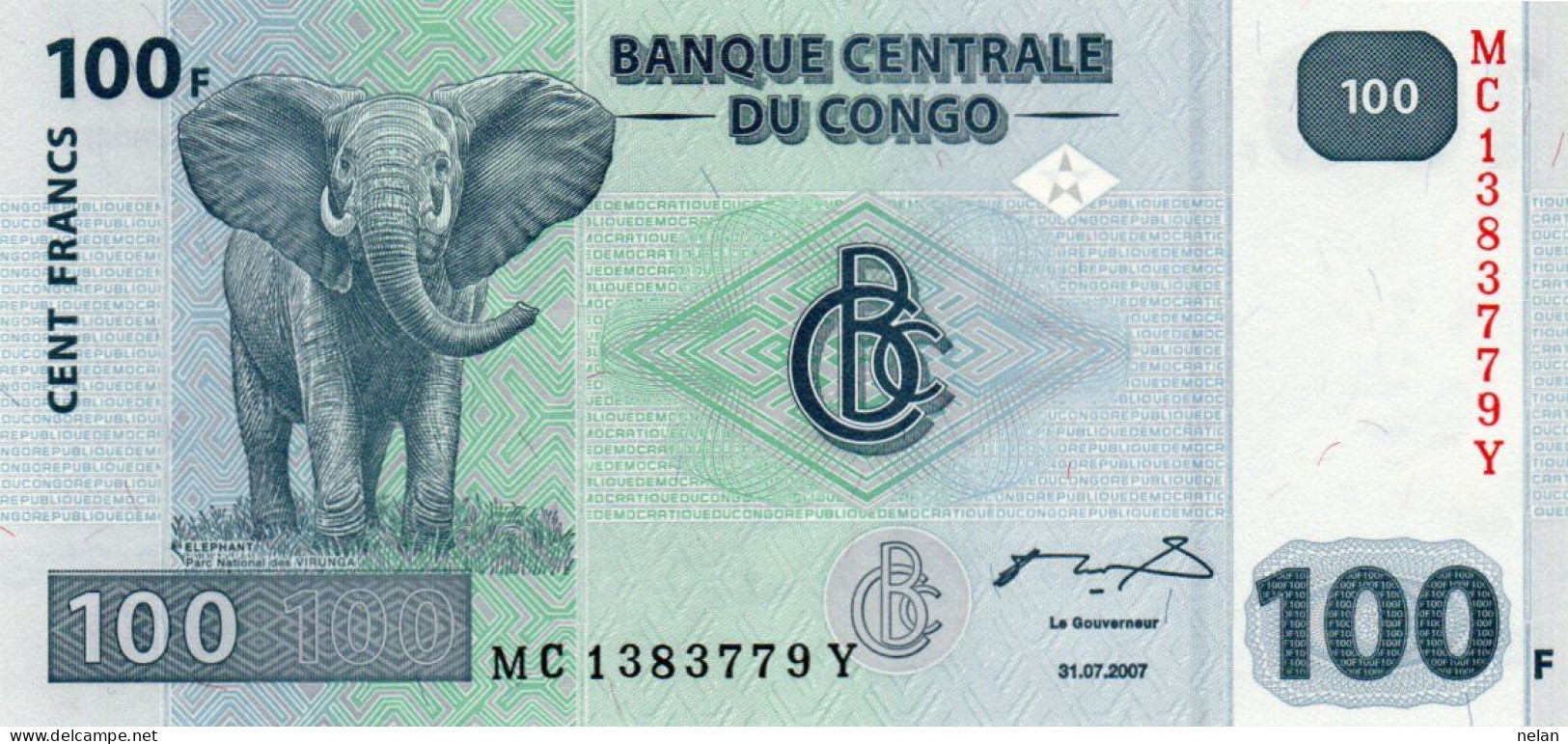 CONGO DEMOCRATIC REPUBLIC 100 FRANCS 2007 P-98a  UNC - Demokratische Republik Kongo & Zaire