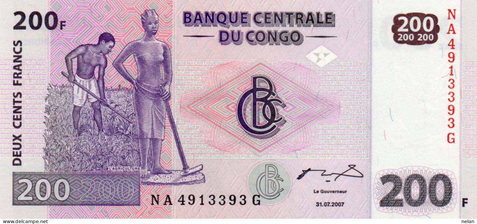 CONGO DEMOCRATIC REPUBLIC 200 FRANCS 2007 P-99a.1  UNC - République Démocratique Du Congo & Zaïre