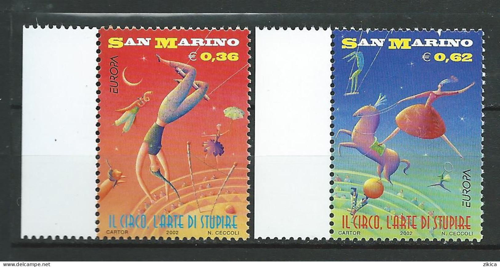 San Marino - 2002 EUROPA Stamps - The Circus.  MNH** - Unused Stamps