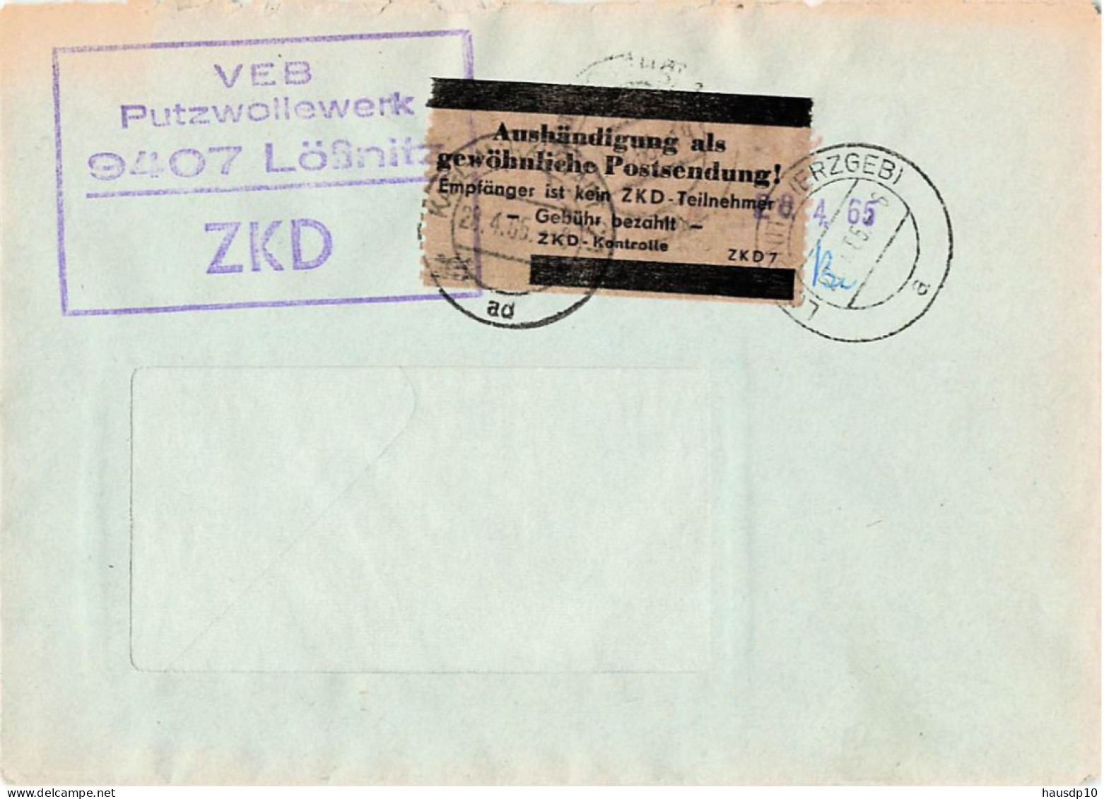 DDR Brief ZKD Gewöhn. Postdsendung VEB Putzwollewerk Lößnitz 1965 - Zentraler Kurierdienst