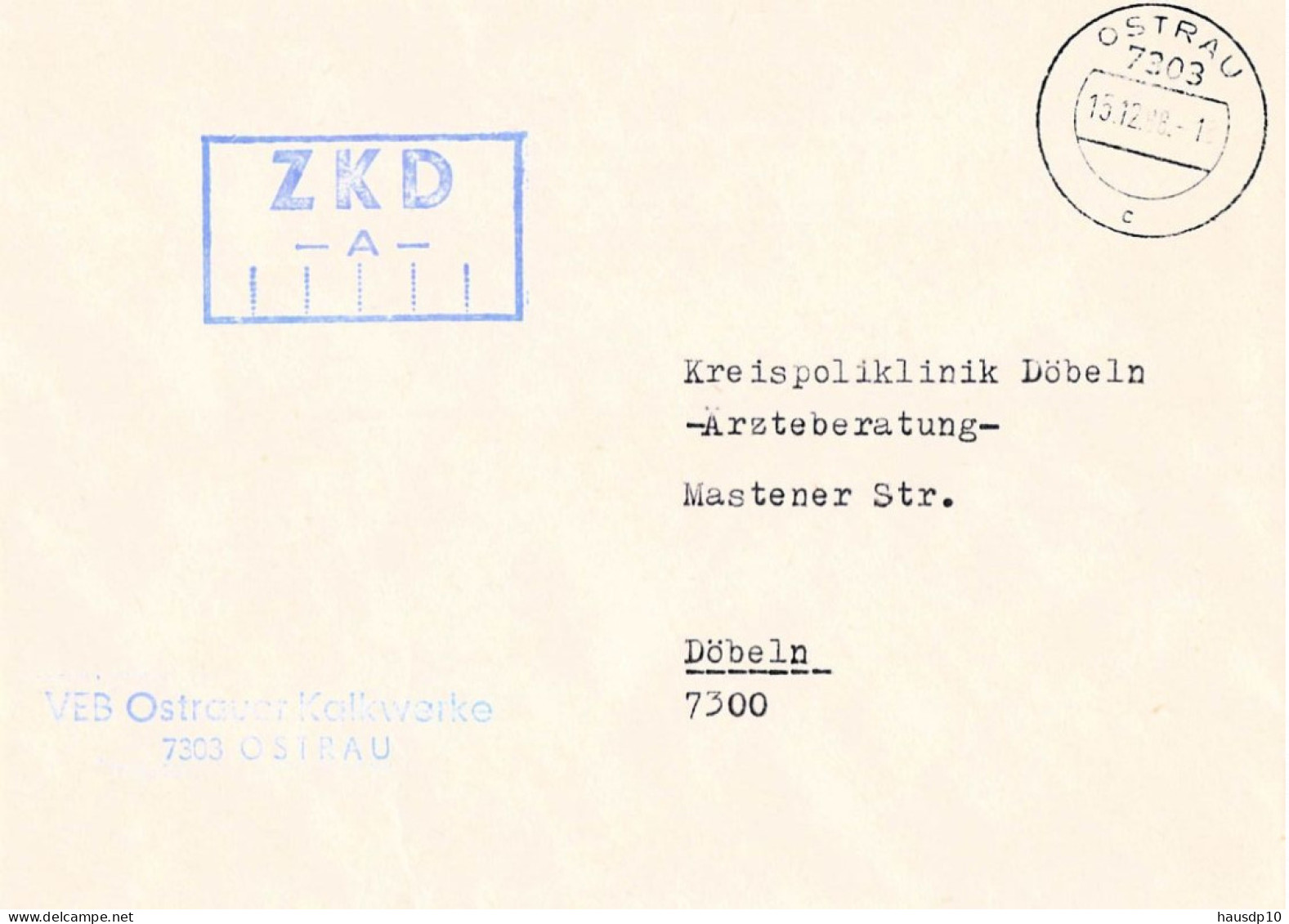 DDR Brief ZKD - A - VEB Ostrauer Kalkwerke Ostrau 1988 - Central Mail Service