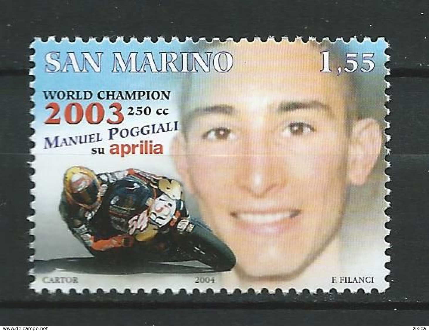 San Marino - 2004 Motorcycling - Manuel Poggiali World Champion 250cc Class, 2003. MNH** - Ongebruikt