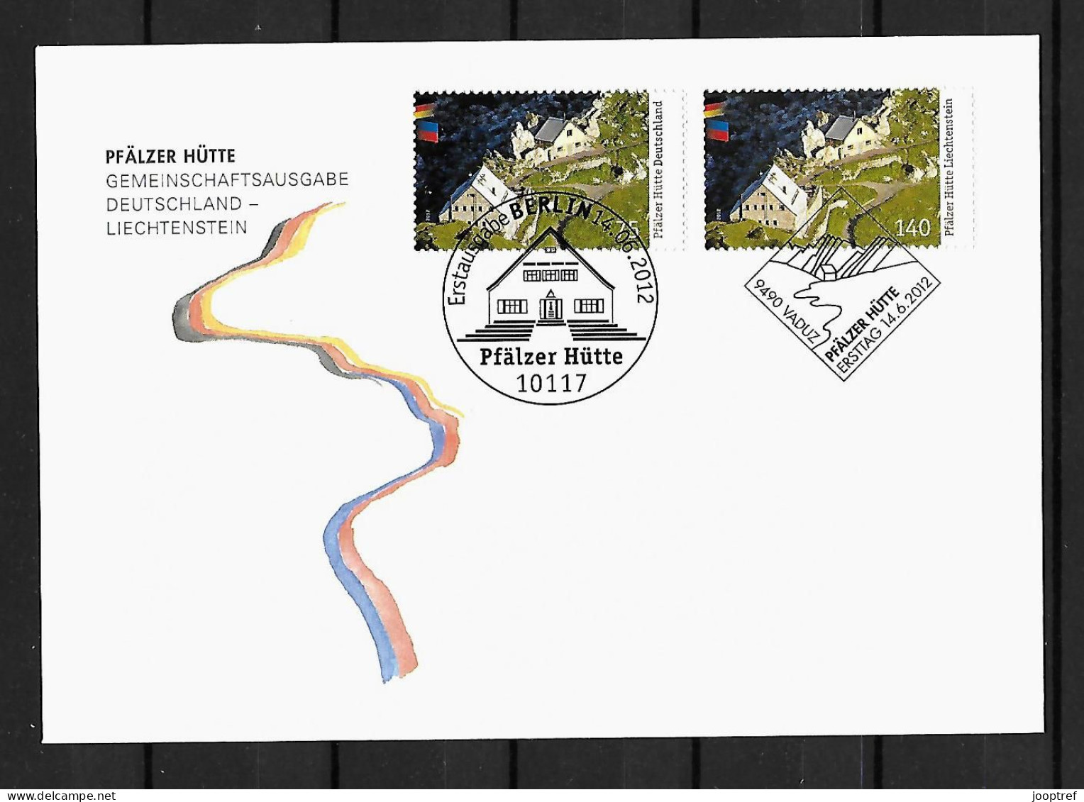 2012 Joint / Gemeinschaftsausgabe Liechtenstein Germany, MIXED FDC BOTH STAMPS: Pfälzer Hütte - Emissions Communes