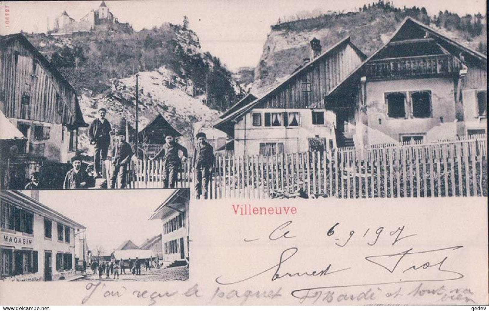 Villeneuve VD, Magasin Et Rue Animée (6.9.1907) - Villeneuve