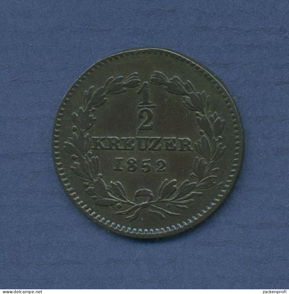 Baden Großherzogtum 1/2 Kreuzer 1852, Carl Leopold Friedrich, J. 43 B, Ss (m6216) - Groschen & Andere Kleinmünzen