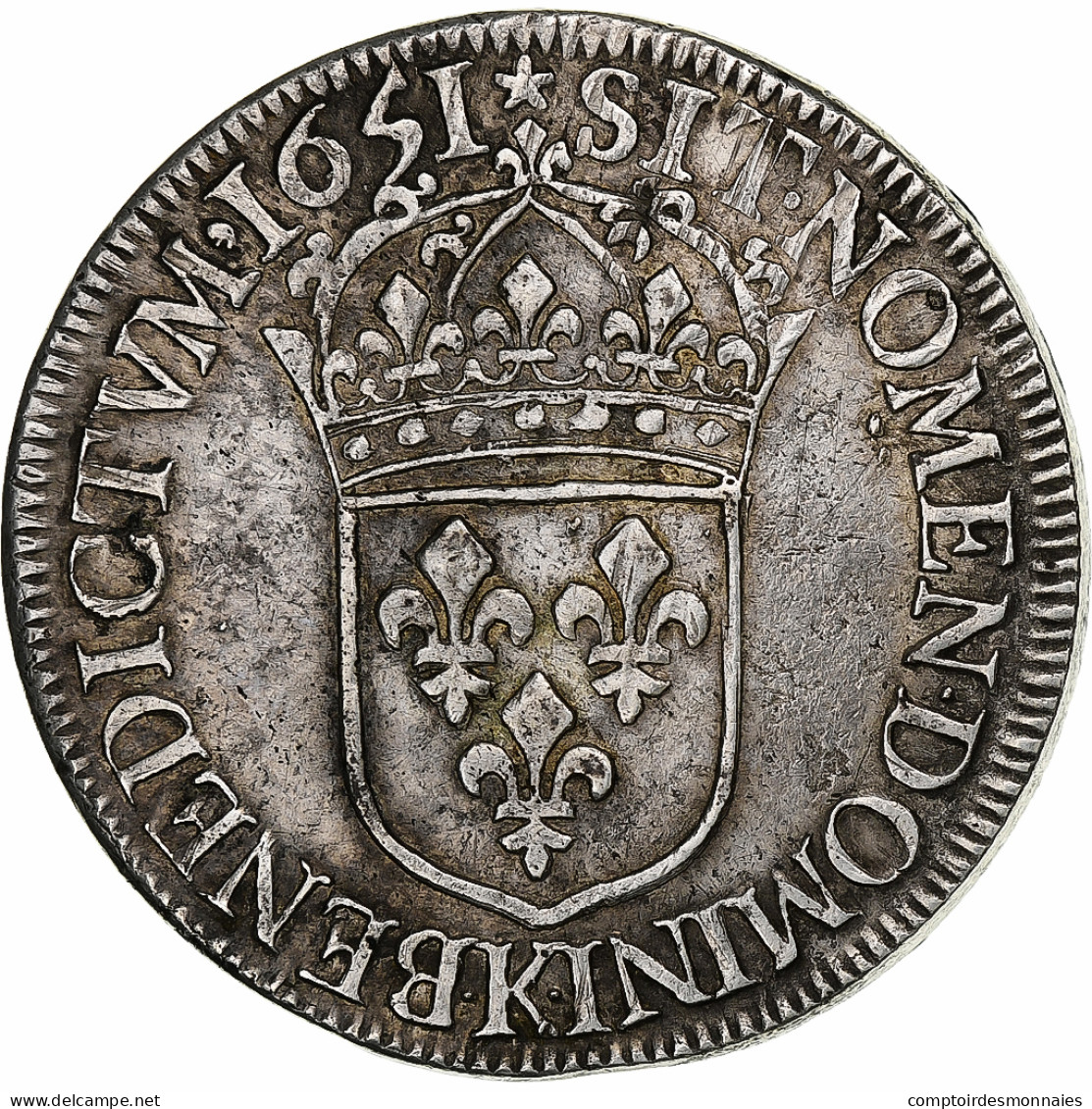 France, Louis XIV, Écu à La Mèche Longue, 1651, Bordeaux, Argent, TTB - 1643-1715 Lodewijk XIV De Zonnekoning