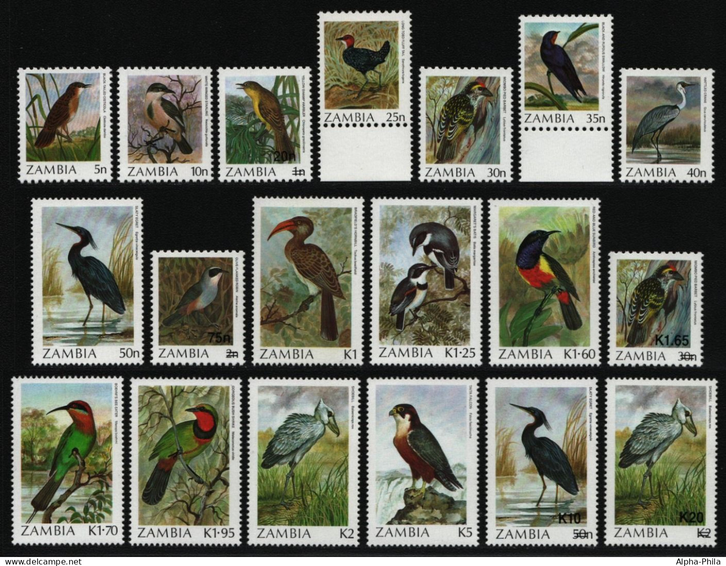 Sambia 1987 - Mi-Nr. 385-403 ** - MNH - Vögel / Birds (II) - Zambie (1965-...)