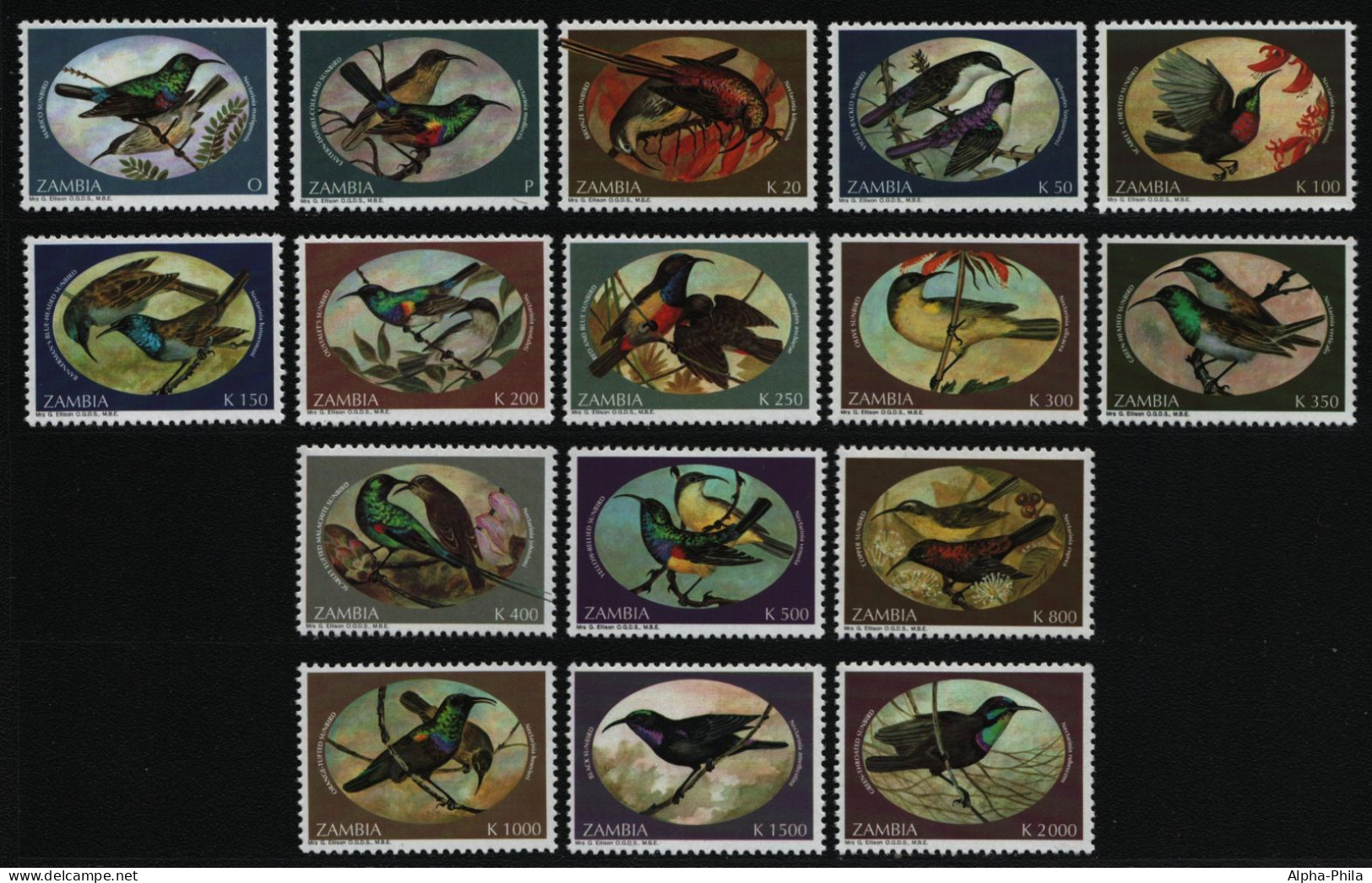 Sambia 1994 - Mi-Nr. 625-640 ** - MNH - Vögel / Birds - Zambie (1965-...)