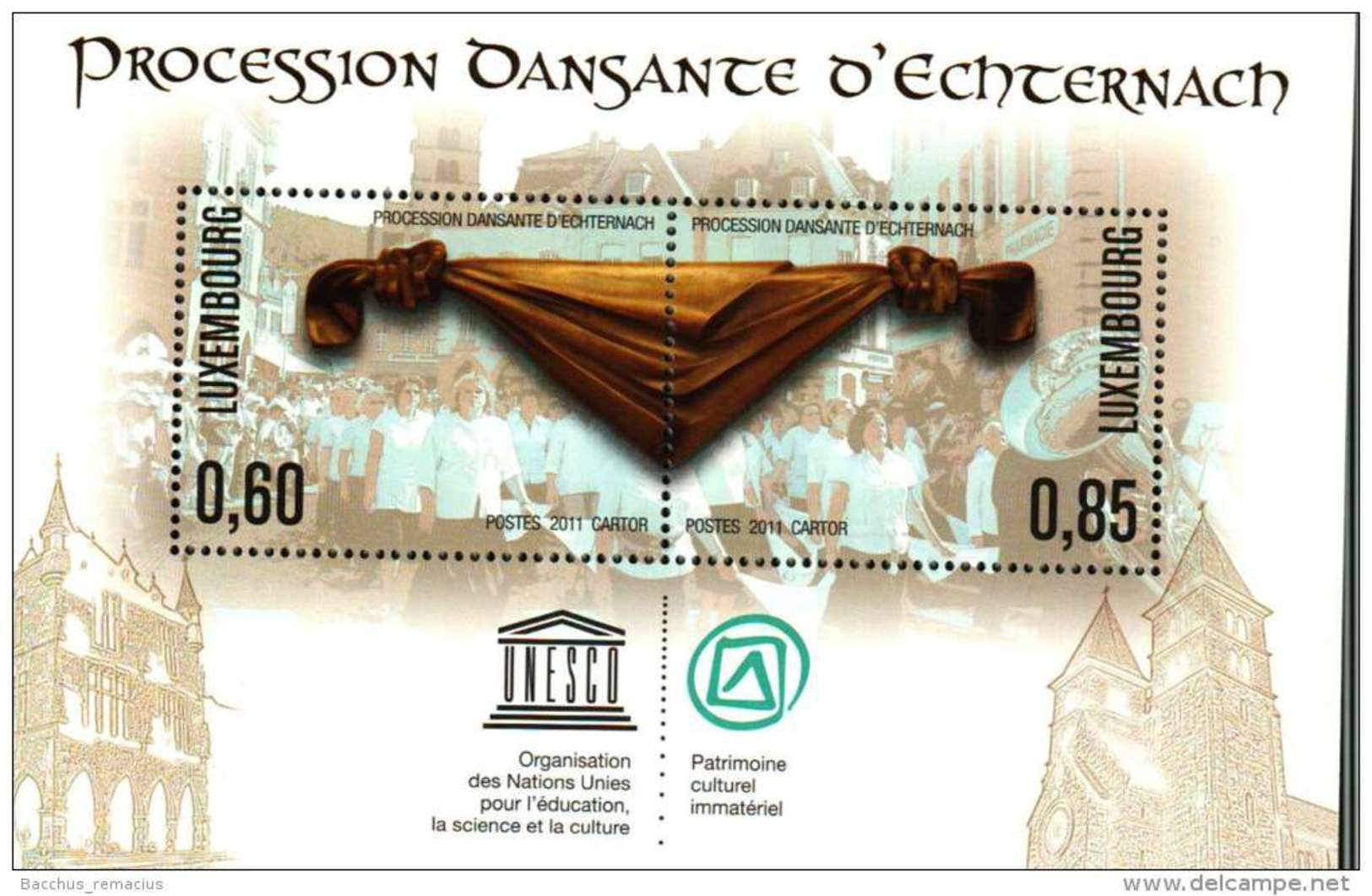 LUXEMBOURG Bloc De 2 Timbres(0,60 +0,85 Euro)Procession Dansante D'Echternach UNESCO Patrimoine Culturel Immatériel 2011 - Blokken & Velletjes