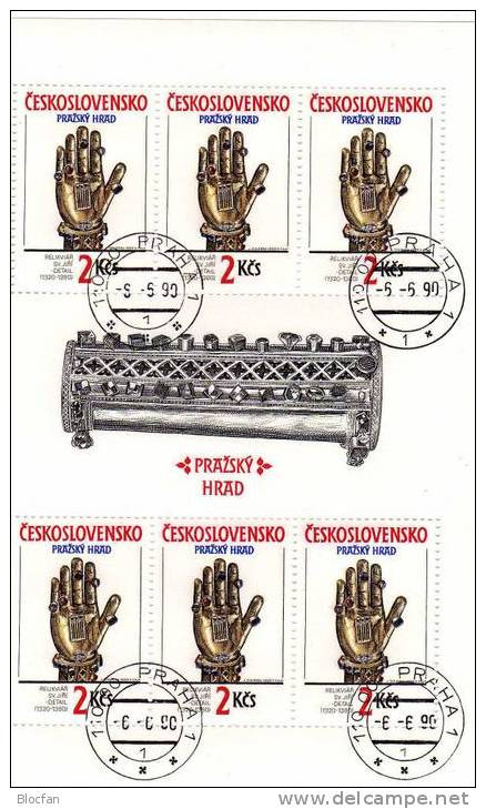 Eiserne Hand 1990 CSSR 3051/2+Kleinbogen O 9€ Siegel Von Ottokar Kunst In Prag Bloque Ss Sheetlets Bf CSR/Czechoslovakia - Oblitérés