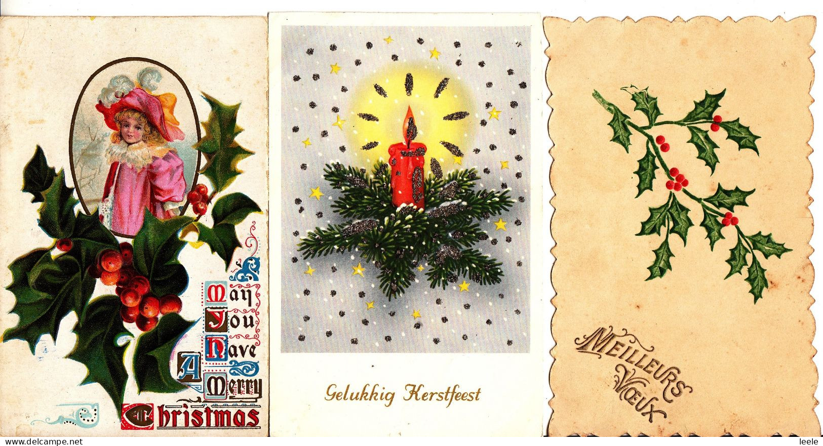 BZ102. Vintage Greetings Postcards X 3. Holly, Berries And Pine Needles - Arbres