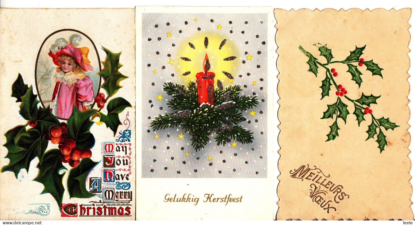 BZ102. Vintage Greetings Postcards X 3. Holly, Berries And Pine Needles - Trees