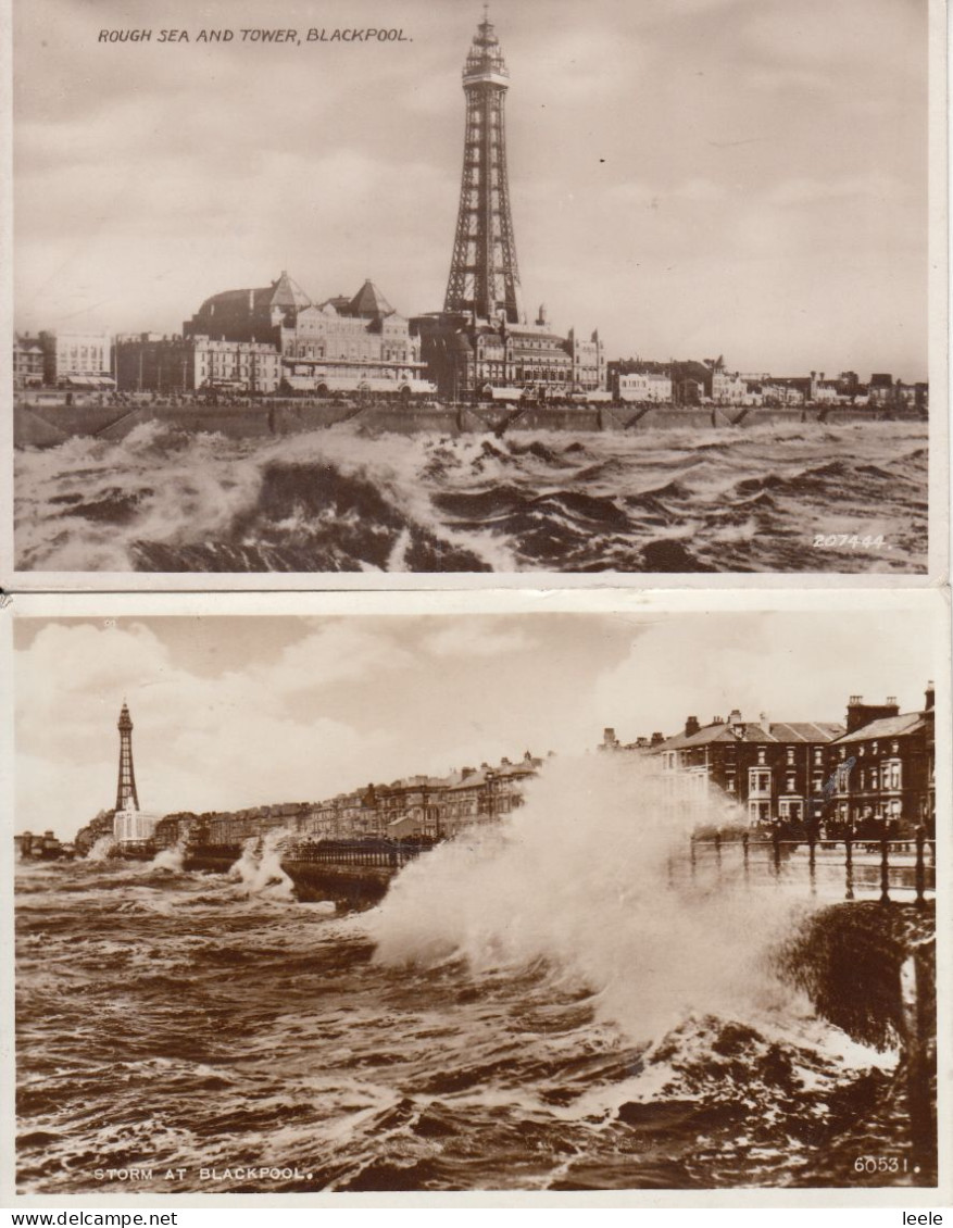 BZ023. Vintage Postcards X 2. Rough Seas And Tower At Blackpool - Blackpool