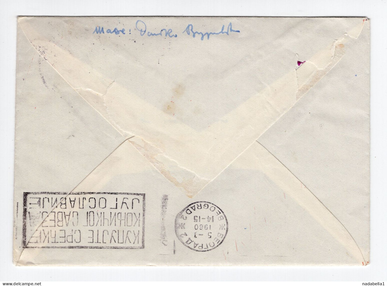 1960. YUGOSLAVIA,BOSNIA,PALE TO BELGRADE,20 DIN. STATIONERY COVER,USED,PURPLE LINING - Entiers Postaux