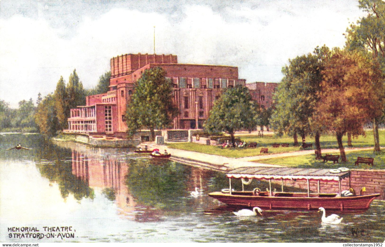 STRATFORD UPON AVON, WARWICKSHIRE, THEATRE, ARCHITECTURE, BOATS, SWAN, PARK, ENGLAND, UNITED KINGDOM, POSTCARD - Stratford Upon Avon