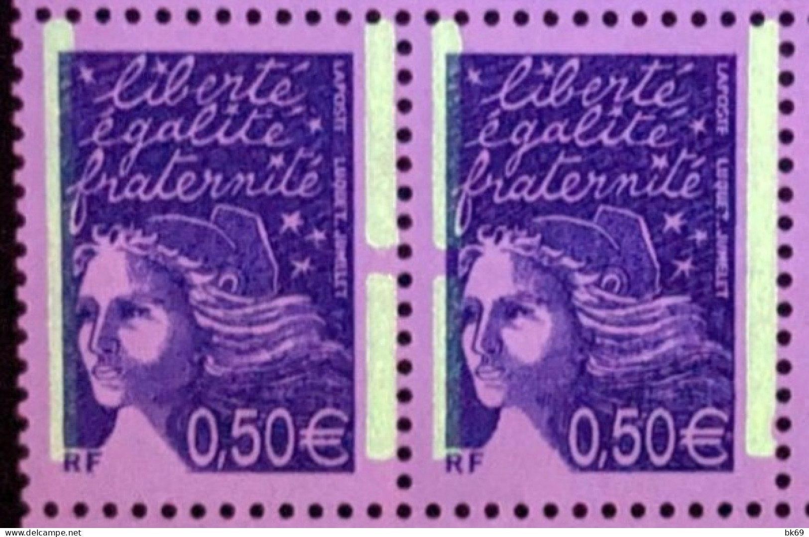 Variété 3449e** Phosphores Brisés Sur 2 Timbres, Case 99 & 100, Dans Un Coin Daté Du 02-07-2001 - 1990-1999