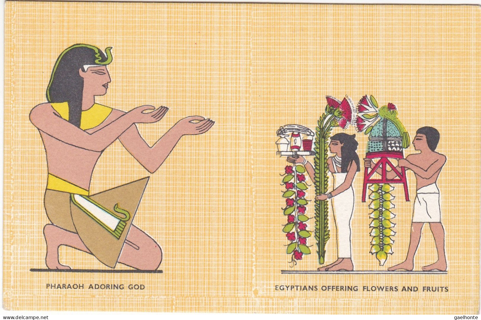 EG038 OEUVRE - PEINTURE REPRESENTANT LES OFFRANDES DE FLEURS ET DE FRUITS - PHARAON EN ADORATION DEVANT UN DIEU - Musea