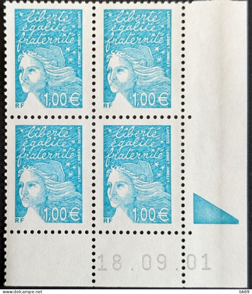 Variété 3455a** Phosphores Brisés Sur 2 Timbres, Case 99 & 100, Dans Un Coin Daté Du 18-09-2001 - 2000-2009