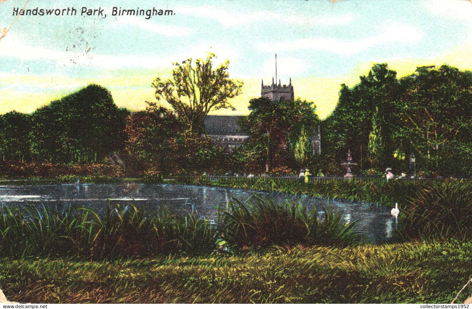 BIRMINGHAM, WARWICKSHIRE, HANDSWORTH PARK, ARCHITECTURE, FOUNTAIN, LAKE, ENGLAND, UNITED KINGDOM, POSTCARD - Birmingham